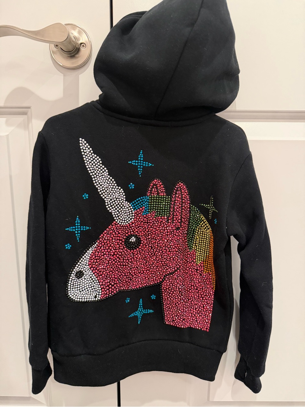 Butter Kids Black Hoodie with Pink Rhinestone Unicorn size xs nwot